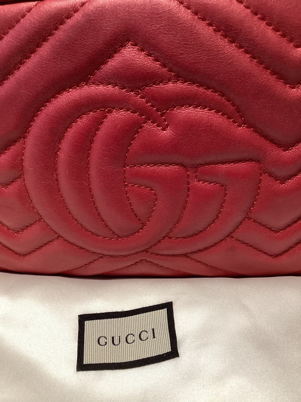 Gucci Red GG Marmont Chevron Crossbody Bag with Gold Hardware - Picture 10 of 13